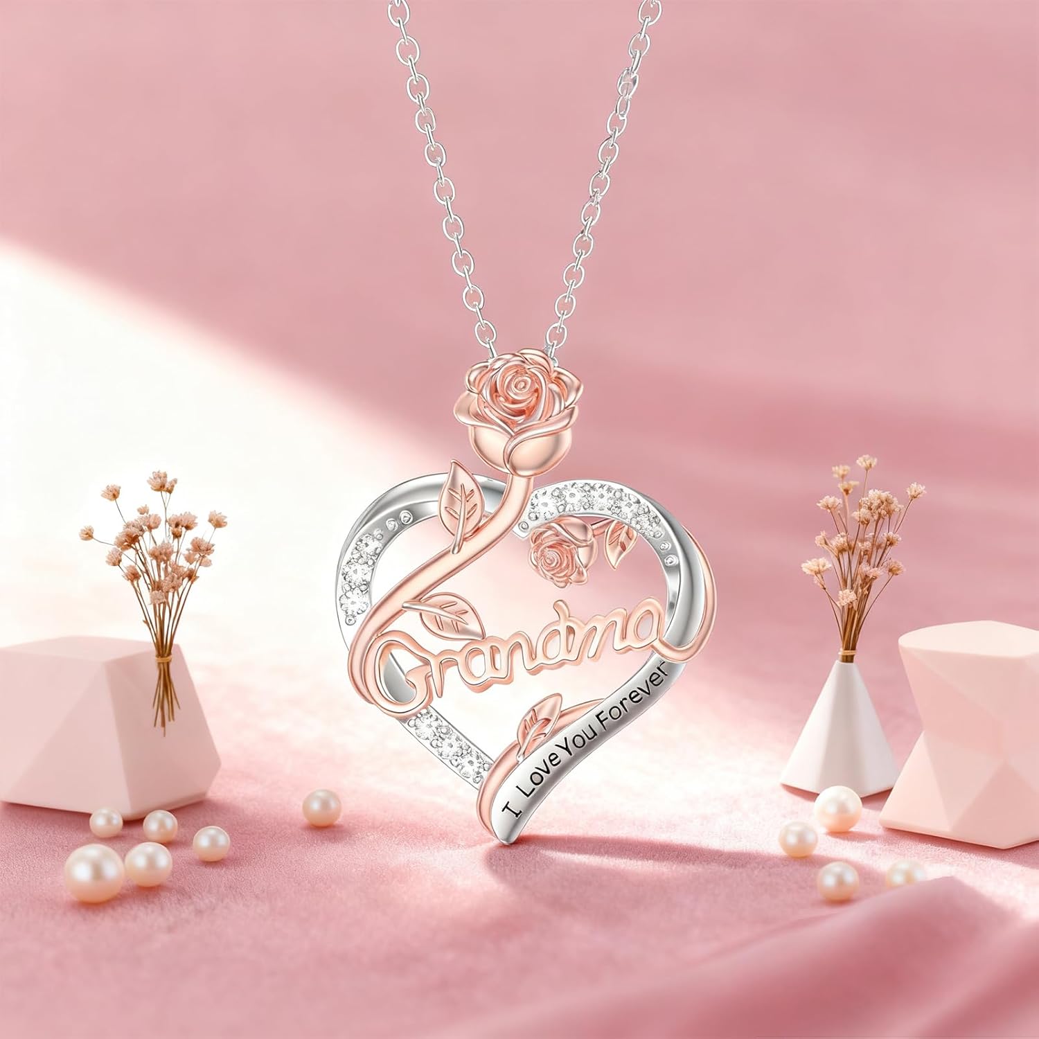 Mother Gifts for Mom from Daughter and Son 925 Sterling Silver Rose Heart Pendnat Necklace Mother Daughter Jewelry - Image 4