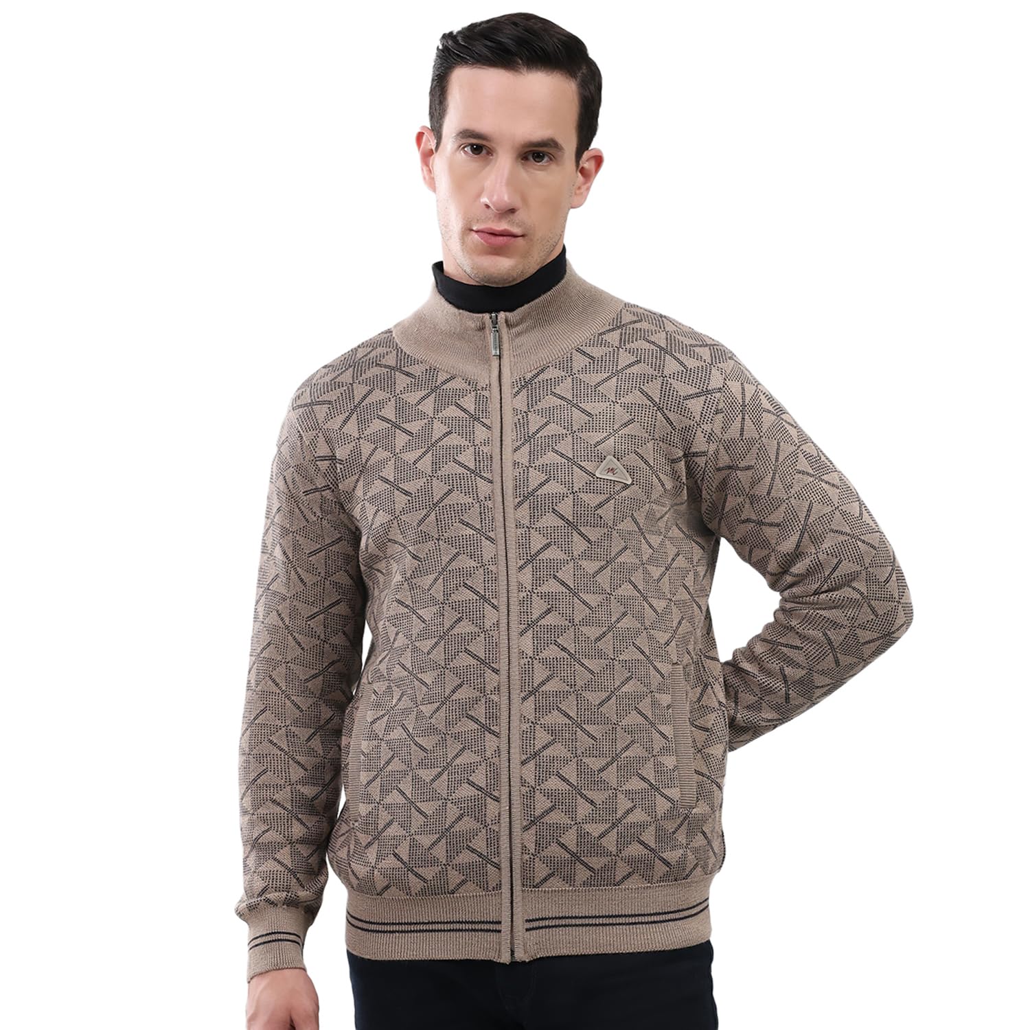 Men's Regular Fit Pullover | Mock Neck Zip Closure | Self Design Full Sleeves | Warm Stylish Winter Fashion Sweater | Winter Sweater for Men's (Pack of 1)-image-12