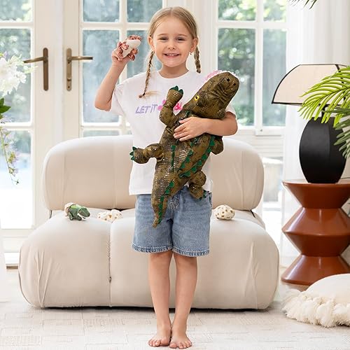 Vista 52 de MorisMos - Animales de peluche de lagarto, mamá camaleón gigante de 27 pulgadas con 4 lagartos bebés, juguetes para niños y niñas, mamá iguana