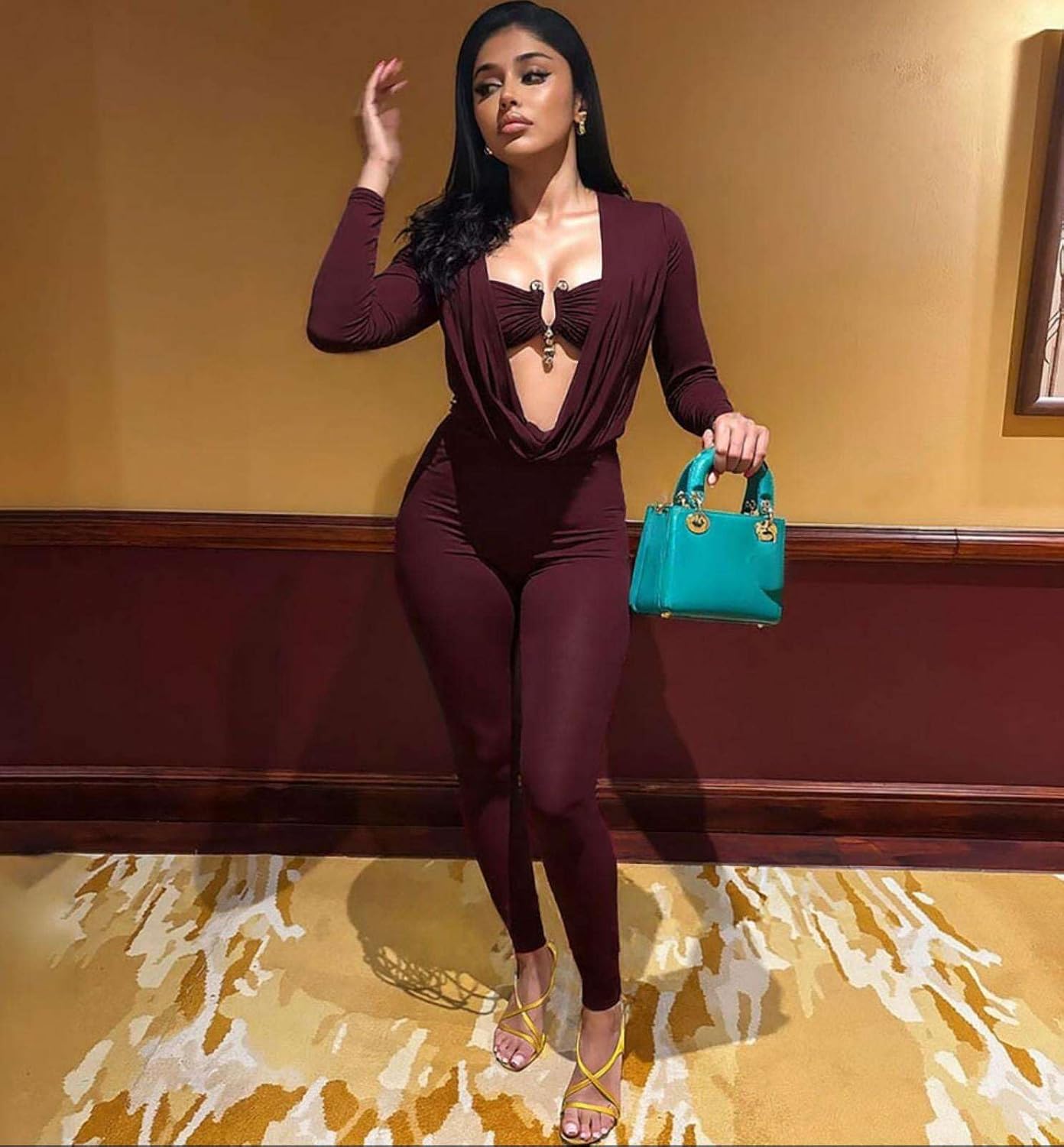 Jumpsuits for Women Sexy Deep V Neck Long Sleeve Jumpsuit Cut Out Bodycon Jumpsuit Going Out Outfits - Image 4