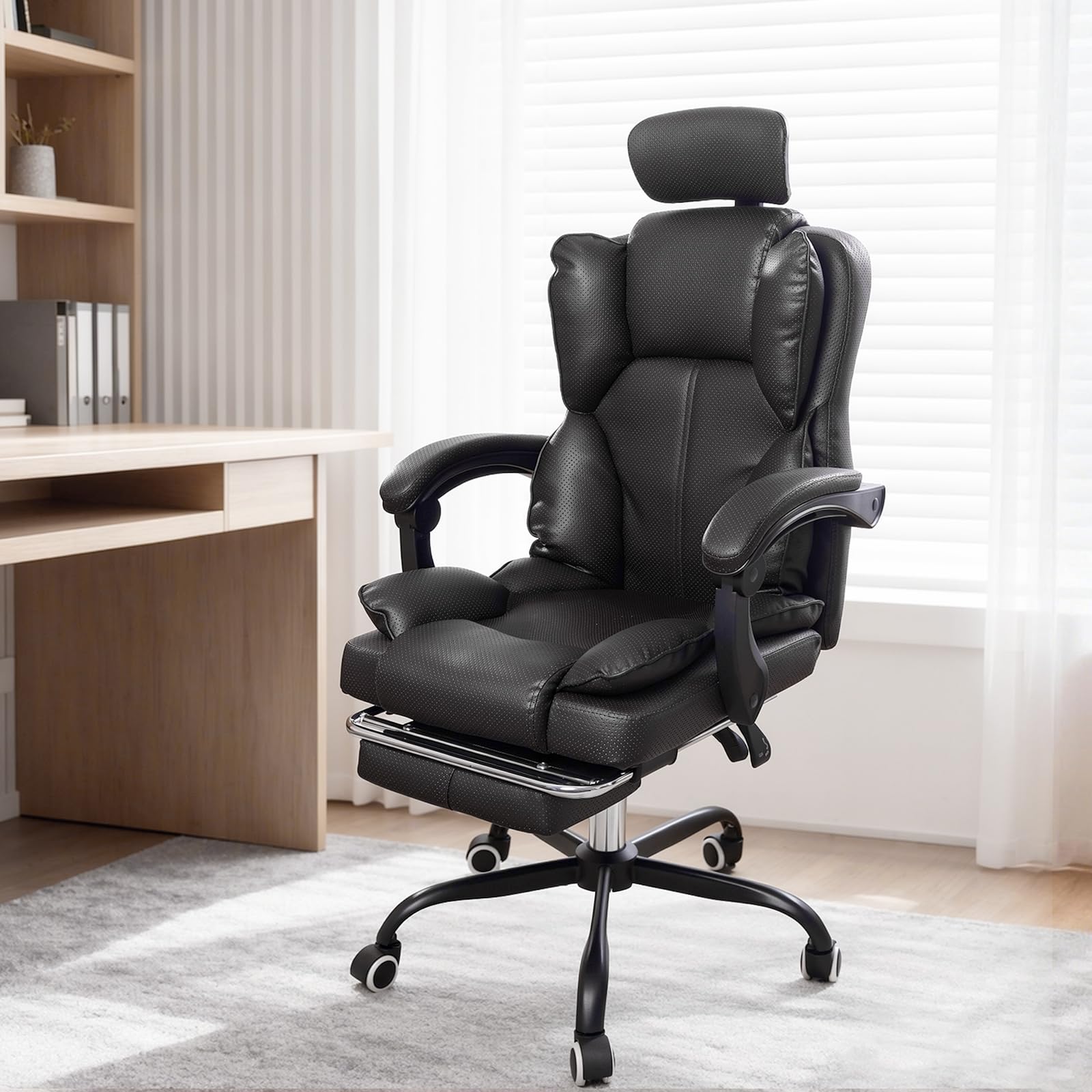Ergonomischer Gaming‑Stuhl mit Ventilator, Luftkühler und Kühlung – Belüfteter Kühlsitz, Bürostuhl mit Liegefunktion, sanfte Vibrationsmassage, Chefstuhlmit mehrwinkliger Verstellung(Schwarz)