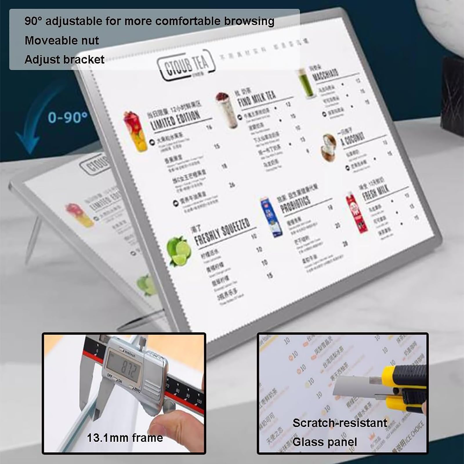 Pannello luminoso a LED ultrasottile, pannello per la visualizzazione del menu, listino prezzi per bar e negozi di tè al latte con cartelloni pubblicitari a LED,225 * 305mm,Black