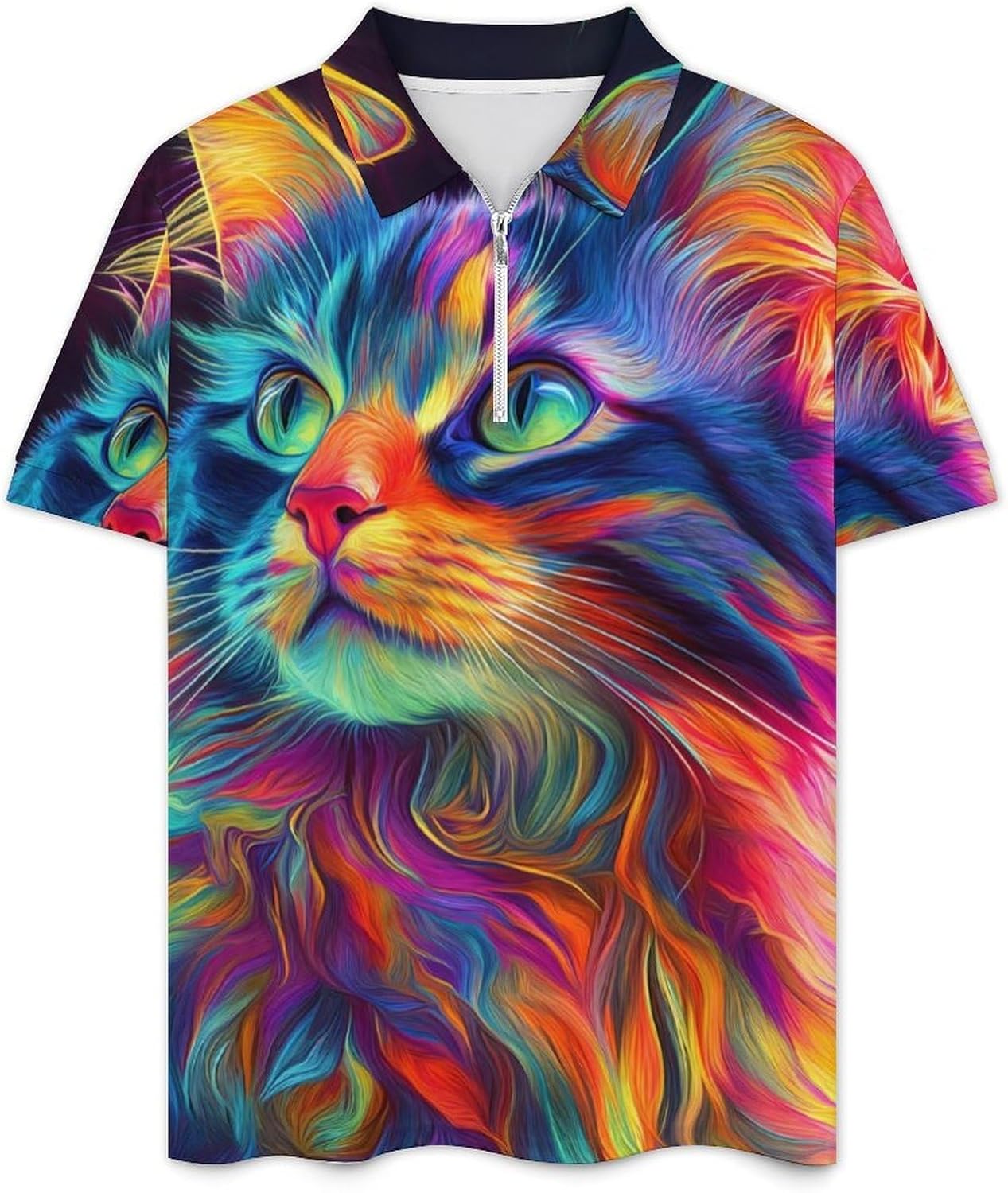 Colorful Cute Cat Mens Polo Shirts Track Suits 2 Piece Short Sleeve Sweatsuit 1/4 Zip Golf Loungewear for Sports