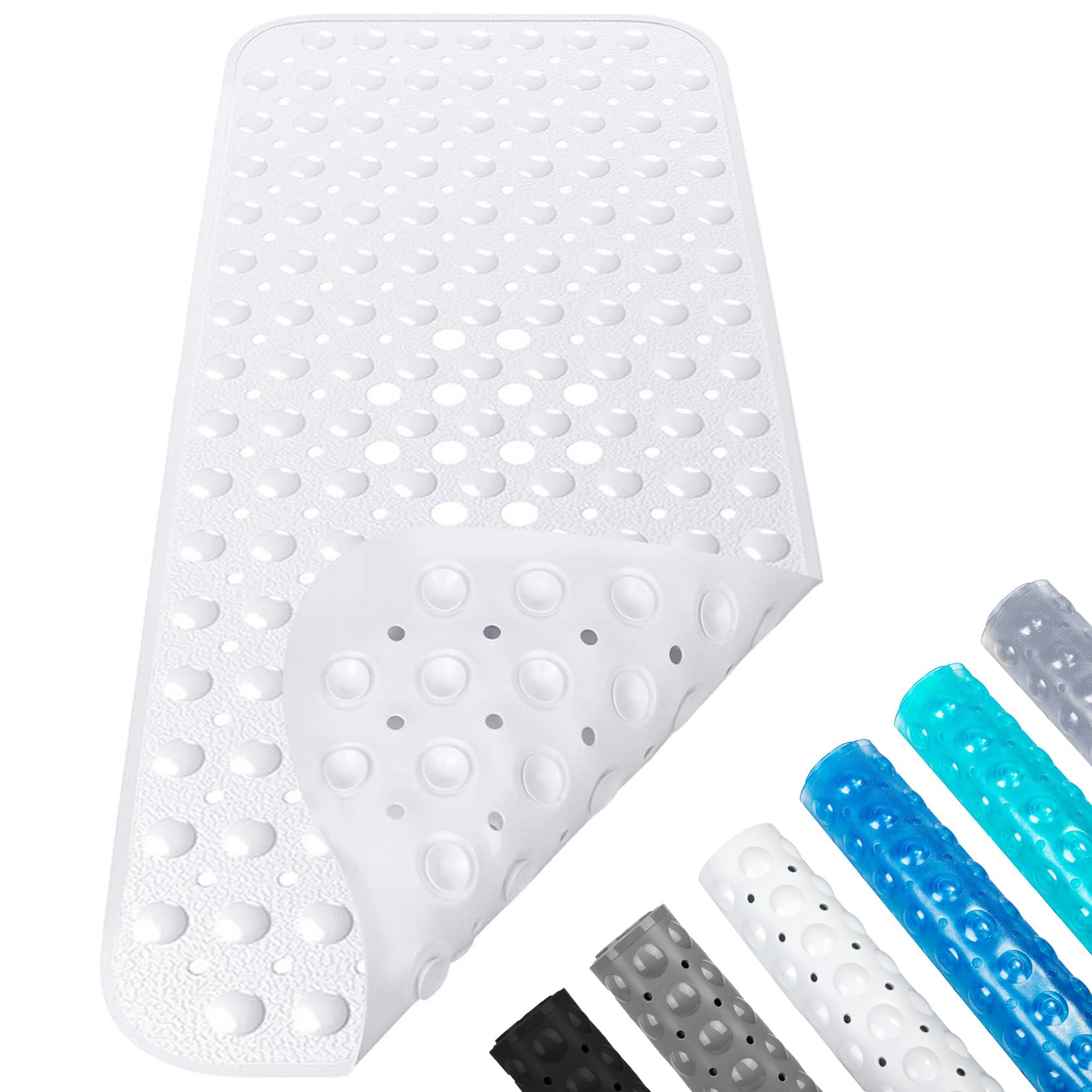 Tappetino Antiscivolo per Vasca da Bagno e Doccia,100 x 40cm Extra Lungo con Ventose Bath Mat Universale per Bagno, in PVC,Antibatterico,Resistente alla Muffa (Bianco)