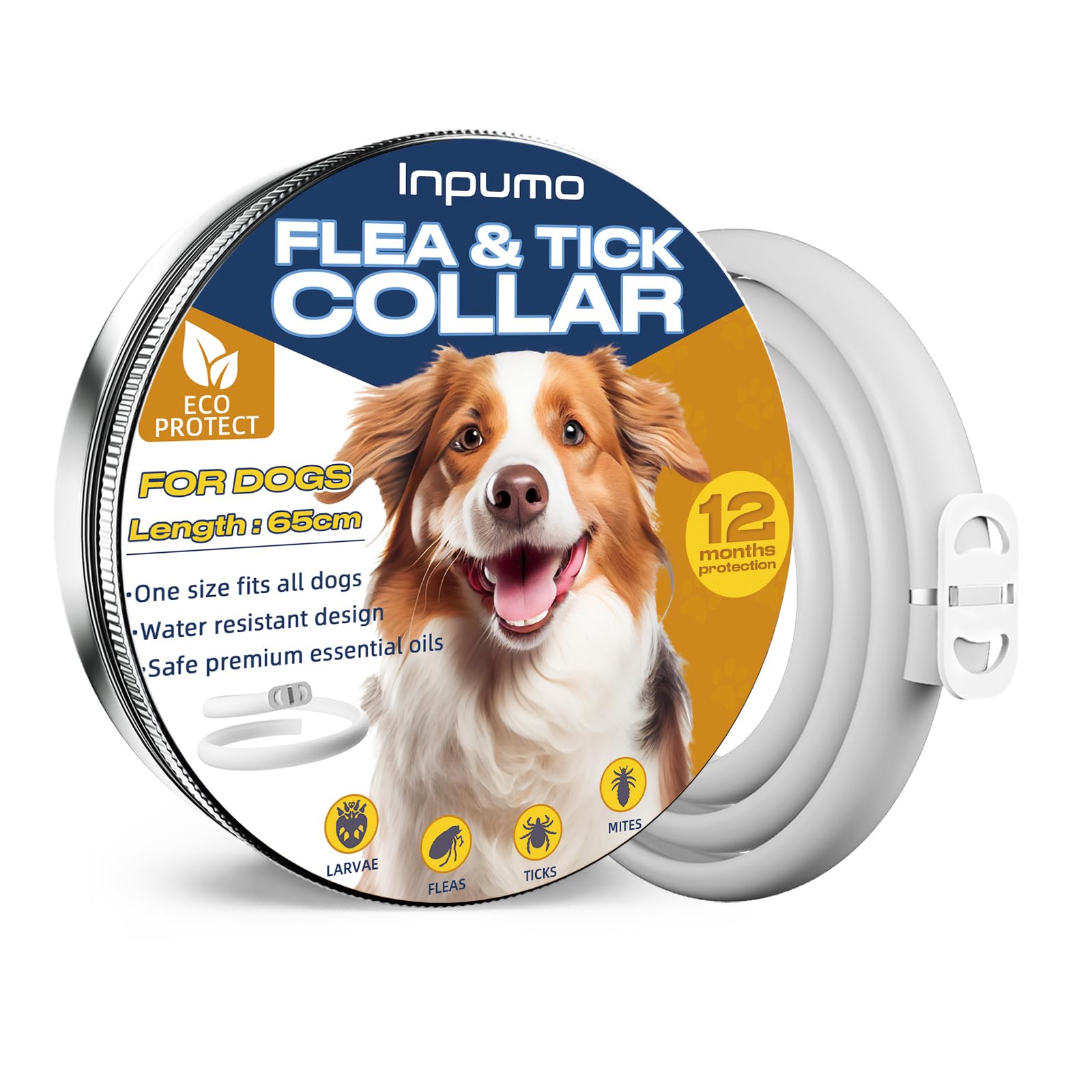 Collar Antiparasitario para Perros, Collar Antipulgas Perros 12 Meses Protección, Impermeable y Ajustable para Perro Pequeños, Medianos y Grandes (1pcs)