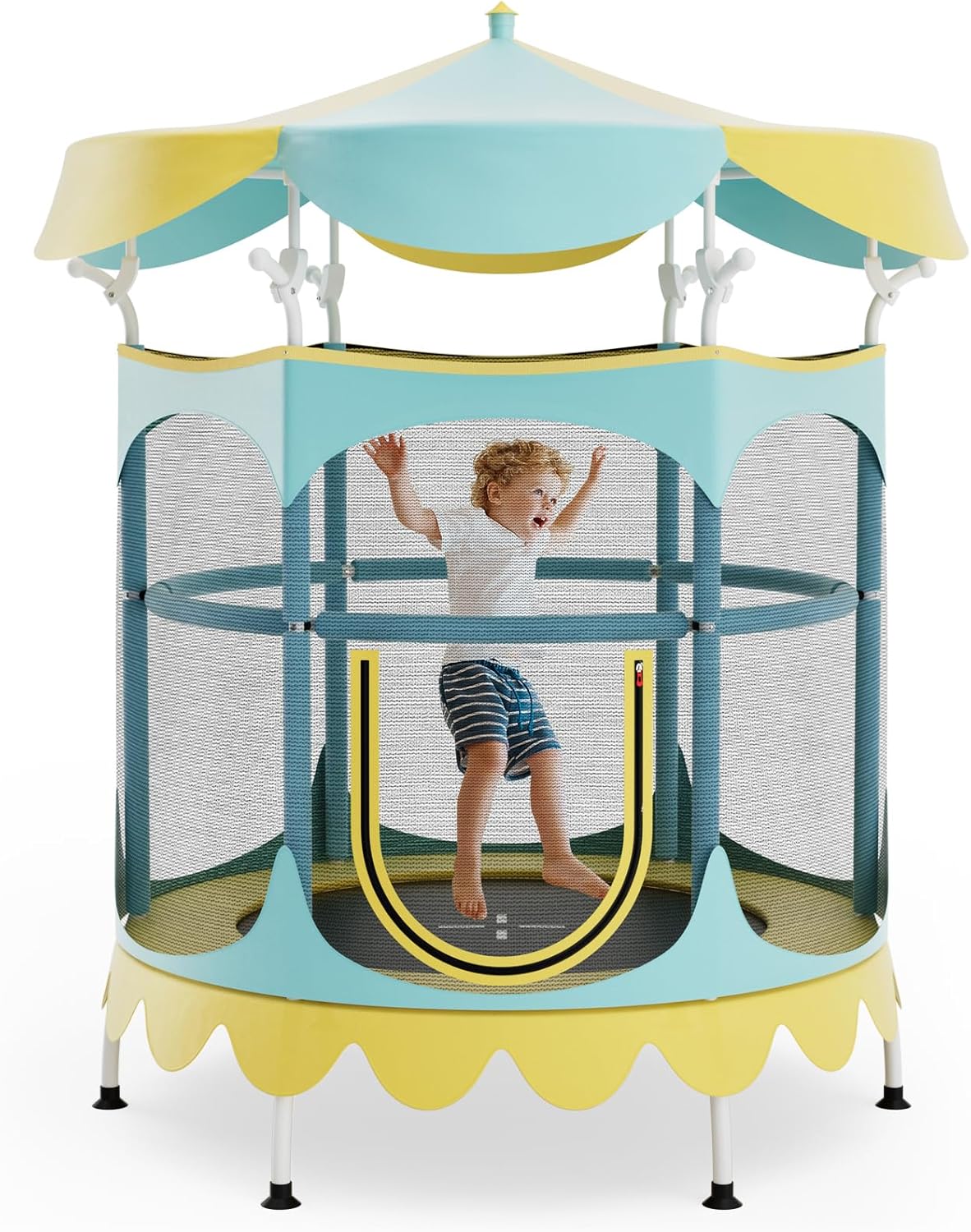 Giantex 5Ft Trampoline for Kids, 60" Carousel Toddler Trampoline with Detachable Shade Cover, Seamless Design, Outdoor Indoor Mini Small Cute Trampoline for Boys Girls Aged 3-6 Gift