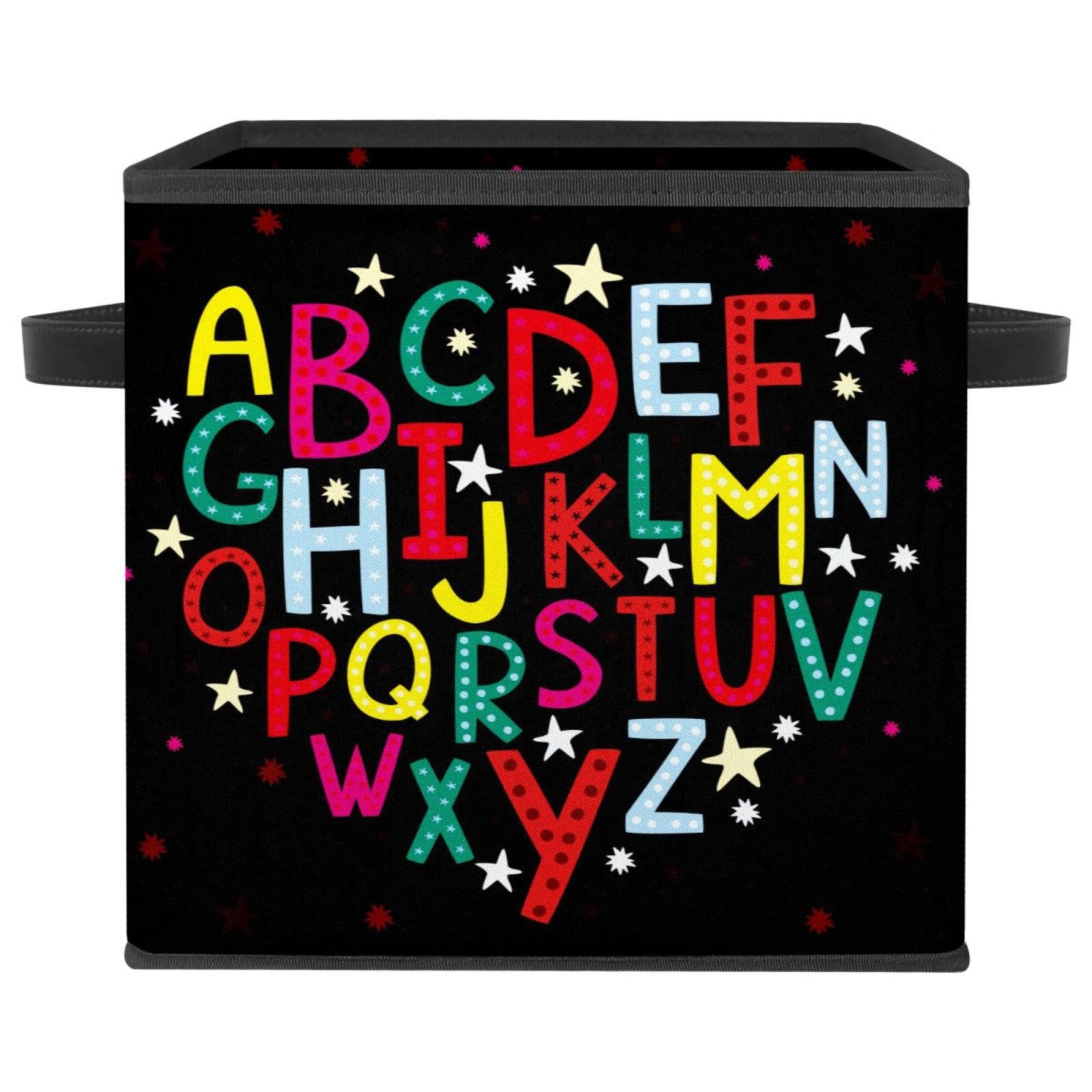 Boîte de rangement pliable en tissu noir motif alphabet pour placard