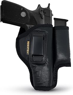 Houston Gun Holsters IWB Gun Holster with Mag Pouch by Houston-ECO Leather Concealed Carry Soft Material,FITS 1911 5in,Browning 9 mm