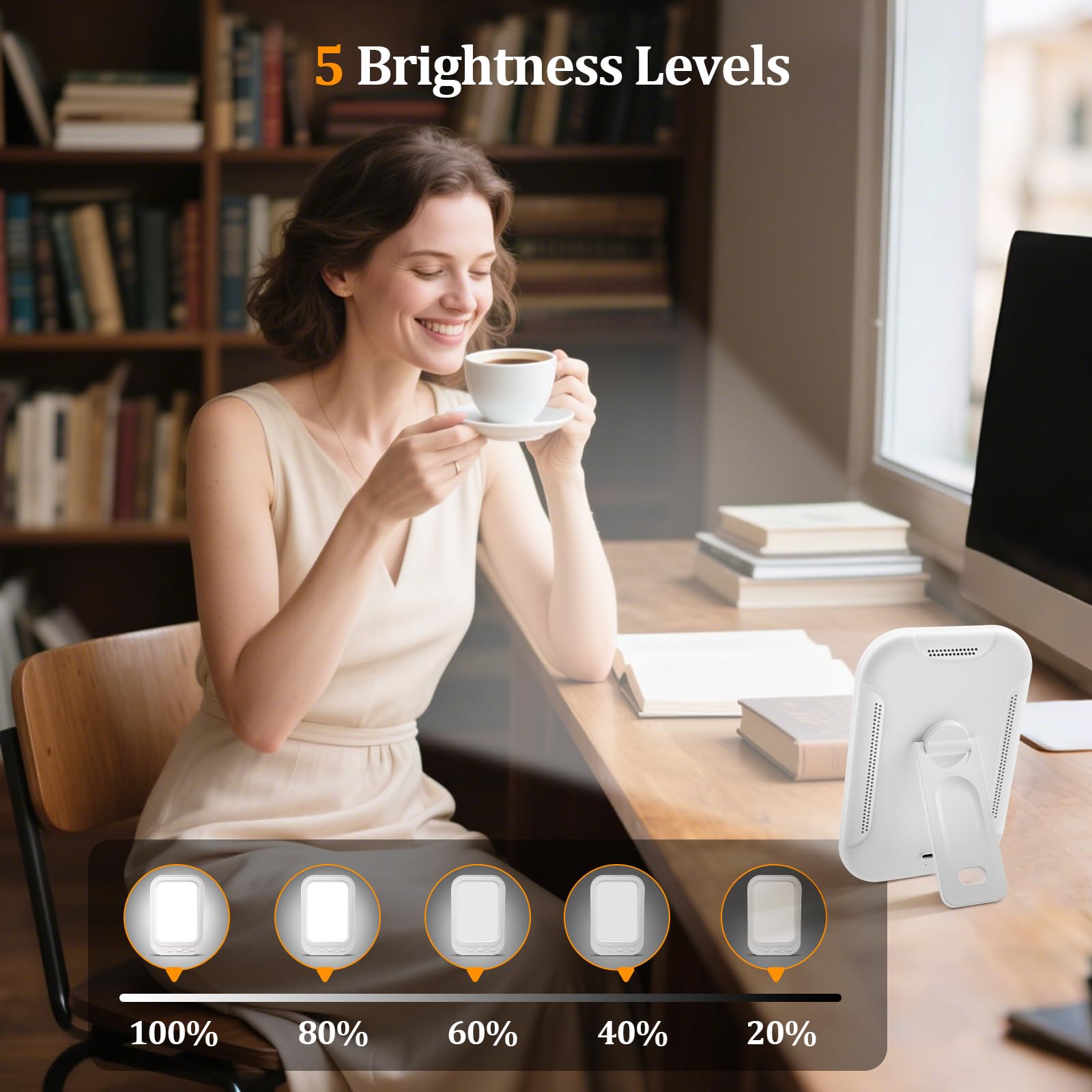 Tageslichtlampe 10000 Lux, LED Lichttherapielampe UV-freie Simulation von Tageslicht, Vollspektrumlampe Sonnenlicht Lampe mit 3 Farbtemperaturen, 5 Helligkeitsstufen, Stufenloses Dimmen, 4 Timer