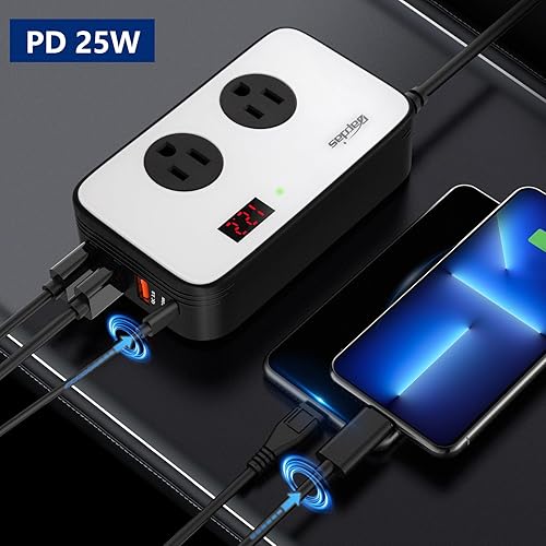 Miniatura 6 de Bapdas Inversor de corriente de coche de 200 W CC 12 V a CA 110 V adaptador de cargador de coche con PD 25 W USB-C, QC3.0 y puertos USB duales