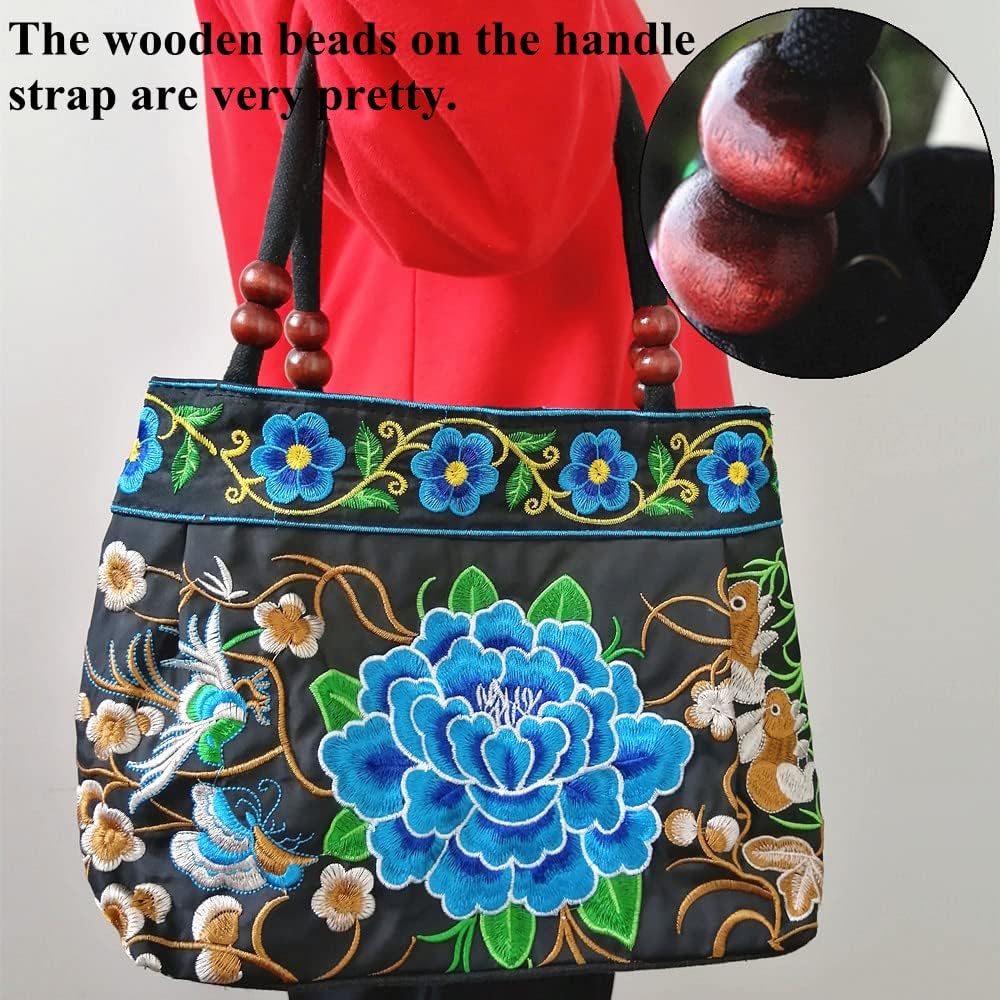 Embroidered Women Floral Handbags Embroidery Purse Vintage Hobo Tote Bag Ethnic Shoulder Bag - Image 3