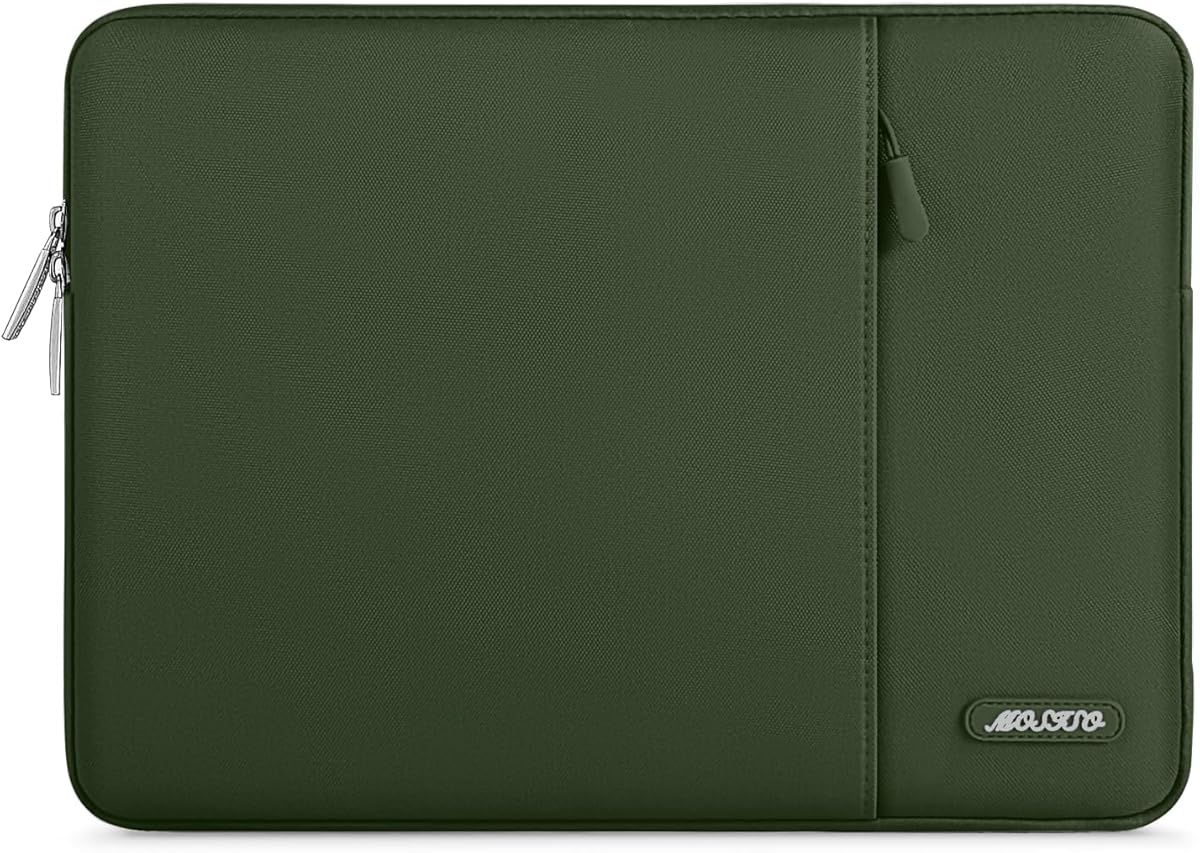 MOSISO Laptop Case 13.3 inch, 13-13.3 inch Laptop Sleeve Compatible with MacBook Air/Pro 13 / Pro 14, HP Dell ASUS Lenovo Notebook, Polyester Vertical Computer Sleeve Bag with Pocket, Army Green