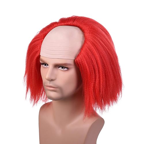 Miniatura 2 de morvally Pelucas cortas y esponjosas de pelo sintético de payaso rojo de terror de Halloween para hombres y adultos