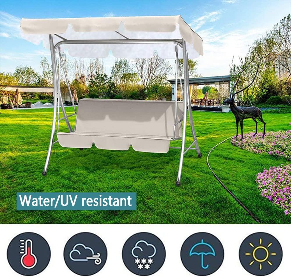 Outdoor Porch Swing Canopy Waterproof Top Cover Set, Garden Swing Seat Replacement Canopy Awning Canopy Cover/Seat Cover Outdoor Patio Ham-Mock Swing Seat Cushion Cover (Black,75 * 52 * 18 in)