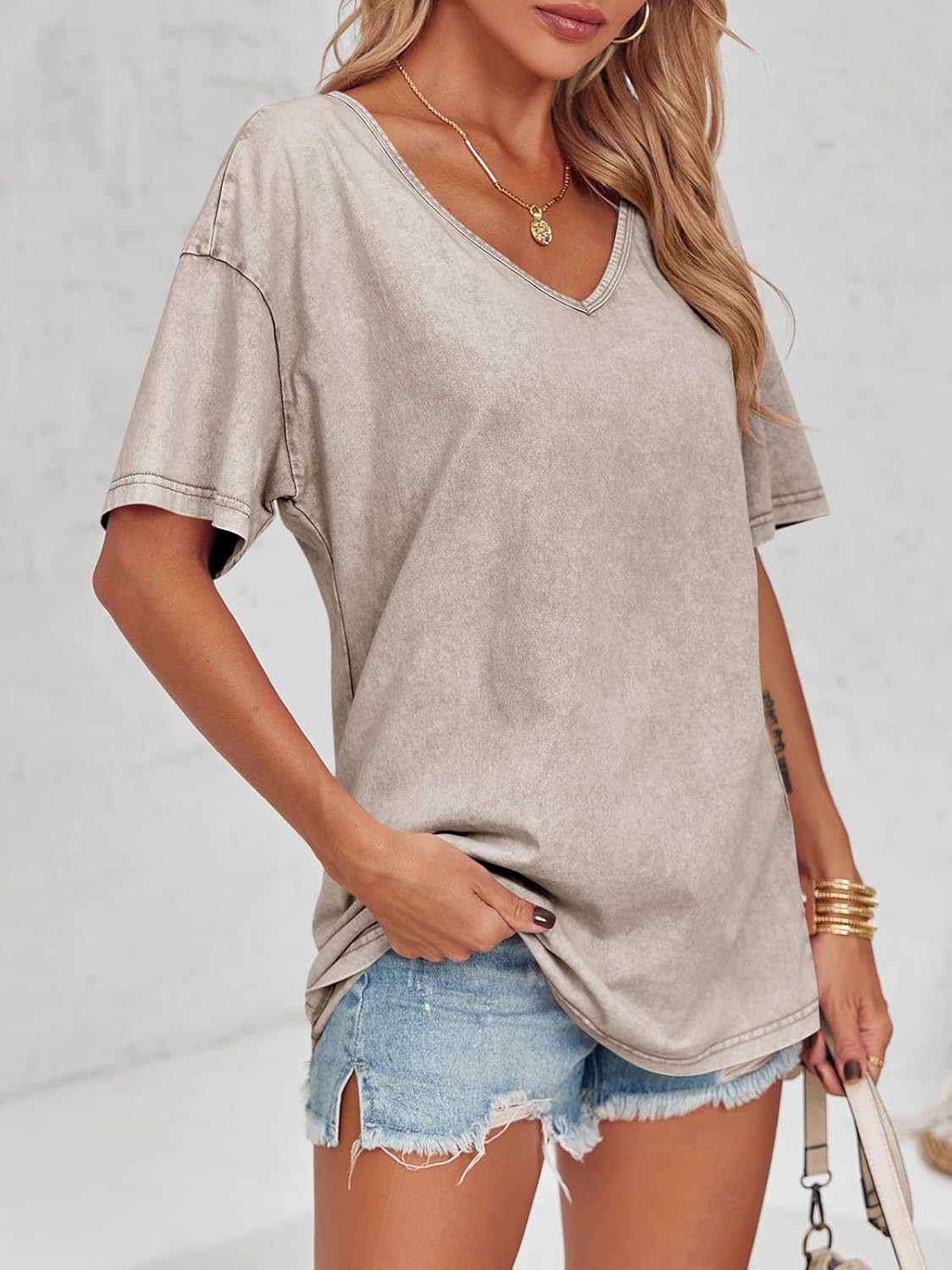 Flowyair Womens Oversized T Shirts Summer Loose Fit Cotton Short Sleeve Basic Tees Casual V Neck Boyfriend Tunic Tops - Image 6