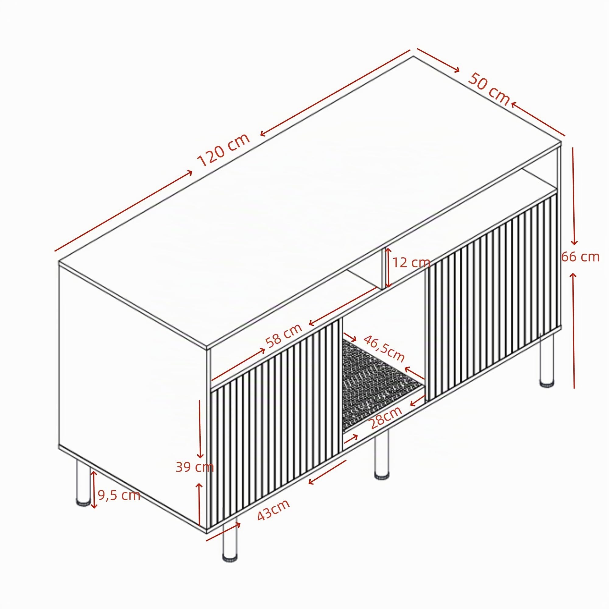 Katzentoiletten-Schrank/Katzenstreuwanne-Schrank mit Sandauffangmatte, Haustier-Schrank mit Ablage, Haustier-Sideboard/TV-Schrank, ohne Katzenstreuwanne, 120x50x66cm, Weiß