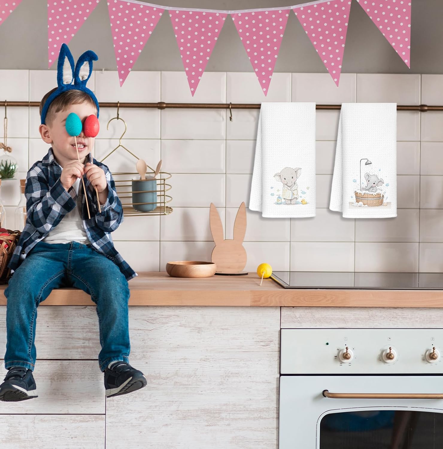 Bathing Elephant Hand Towels for Bathroom Set of 2, Cute Animal Towels for Bathroom Washroom Restroom Kitchen, Kids Hand Towels, Elephant Gifts for Kids, 16x24 Inch - Image 2