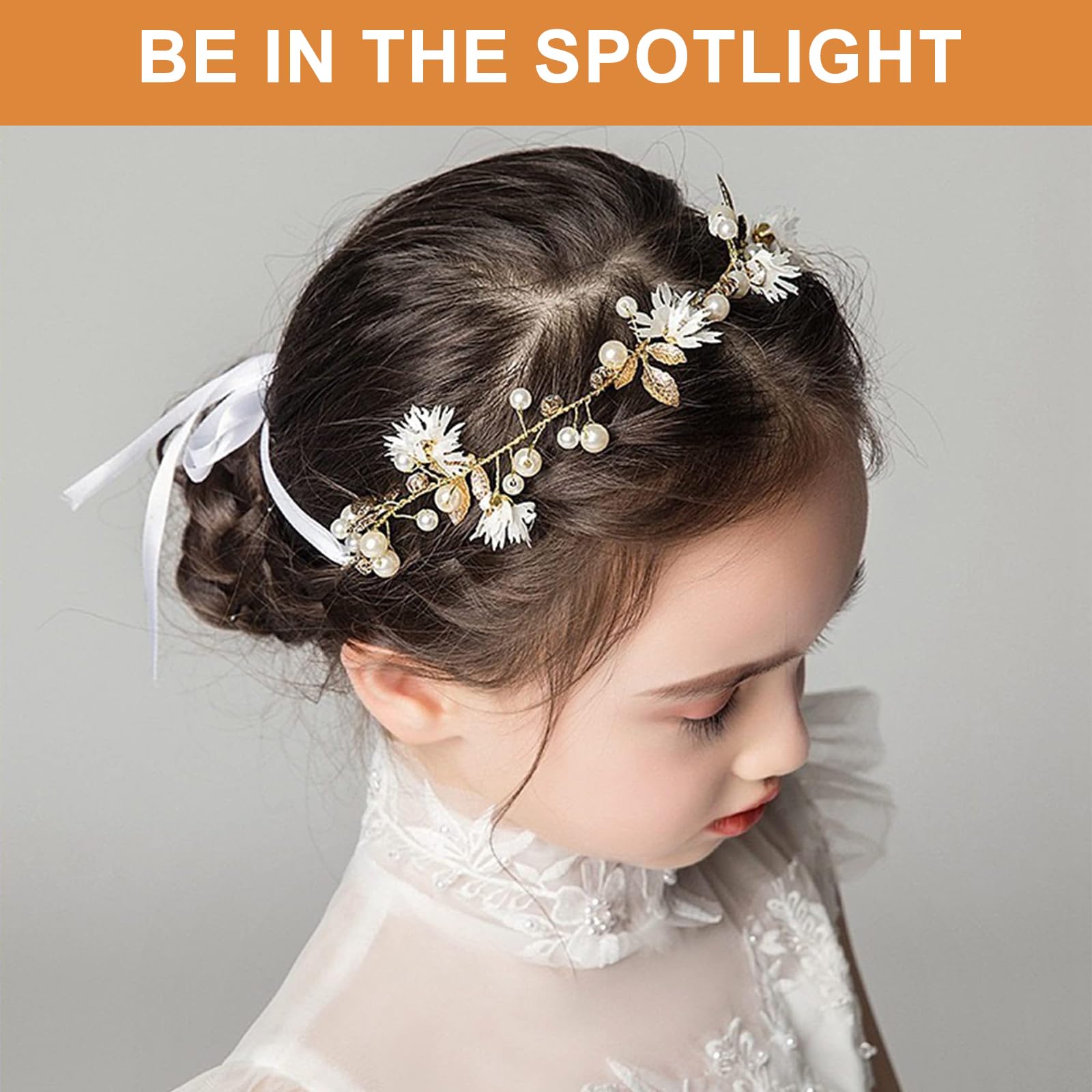 2 PCS Daisy Pearl Flower Headband, Rhinestone Floral Hair Vine - Image 4