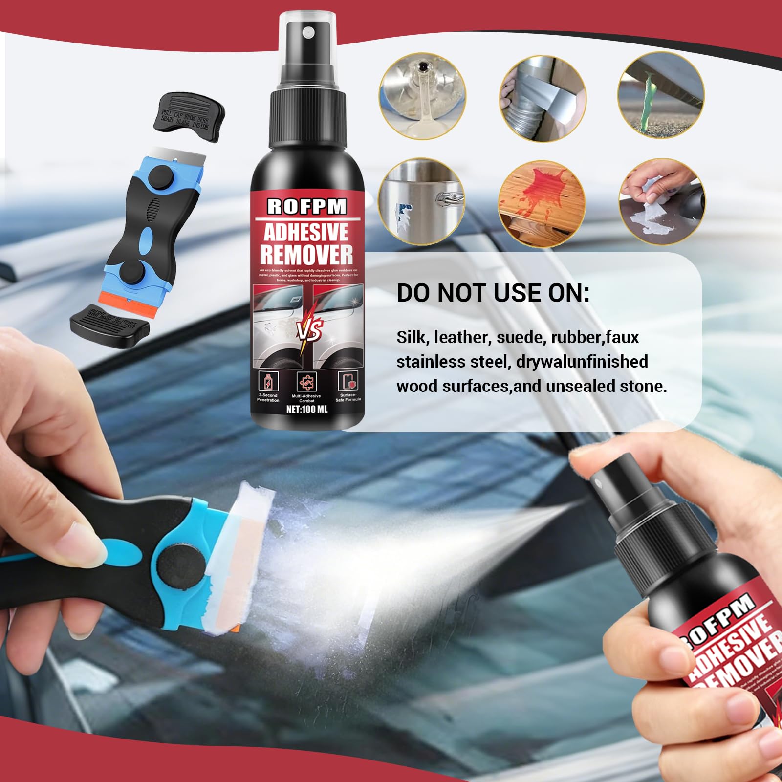 Dissolvant Colle Forte, Spray Décapant Adhésif, Retire Étiquettes et Résidus, 2 Pièces
