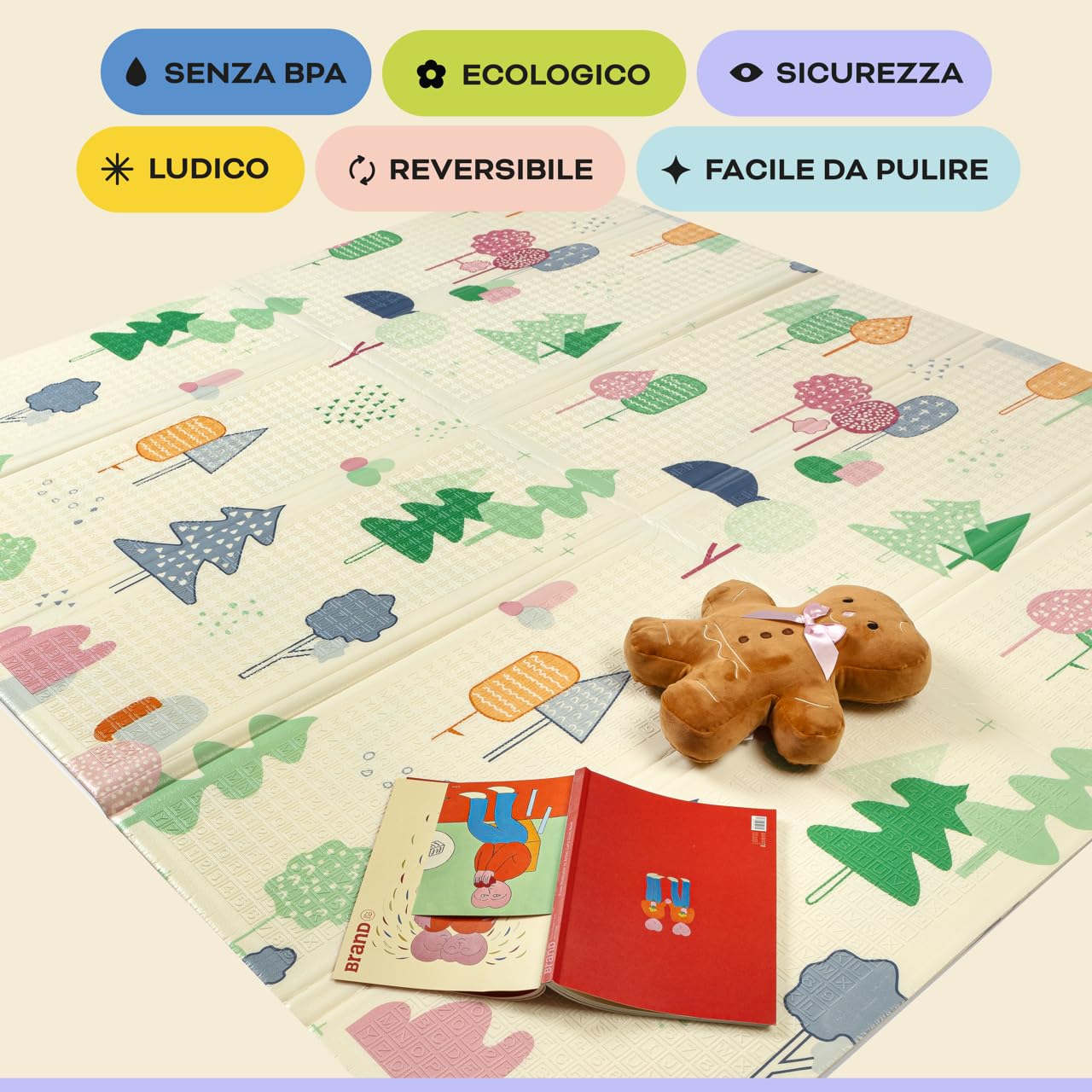 Tappeto da gioco bambini 150×200×1,5 cm pieghevole reversibile atossico impermeabile antiscivolo palestra neonato tummy time bambini arco giochi neonato 0-3/3-6/6-9 mesi sviluppo sensoriale - 4