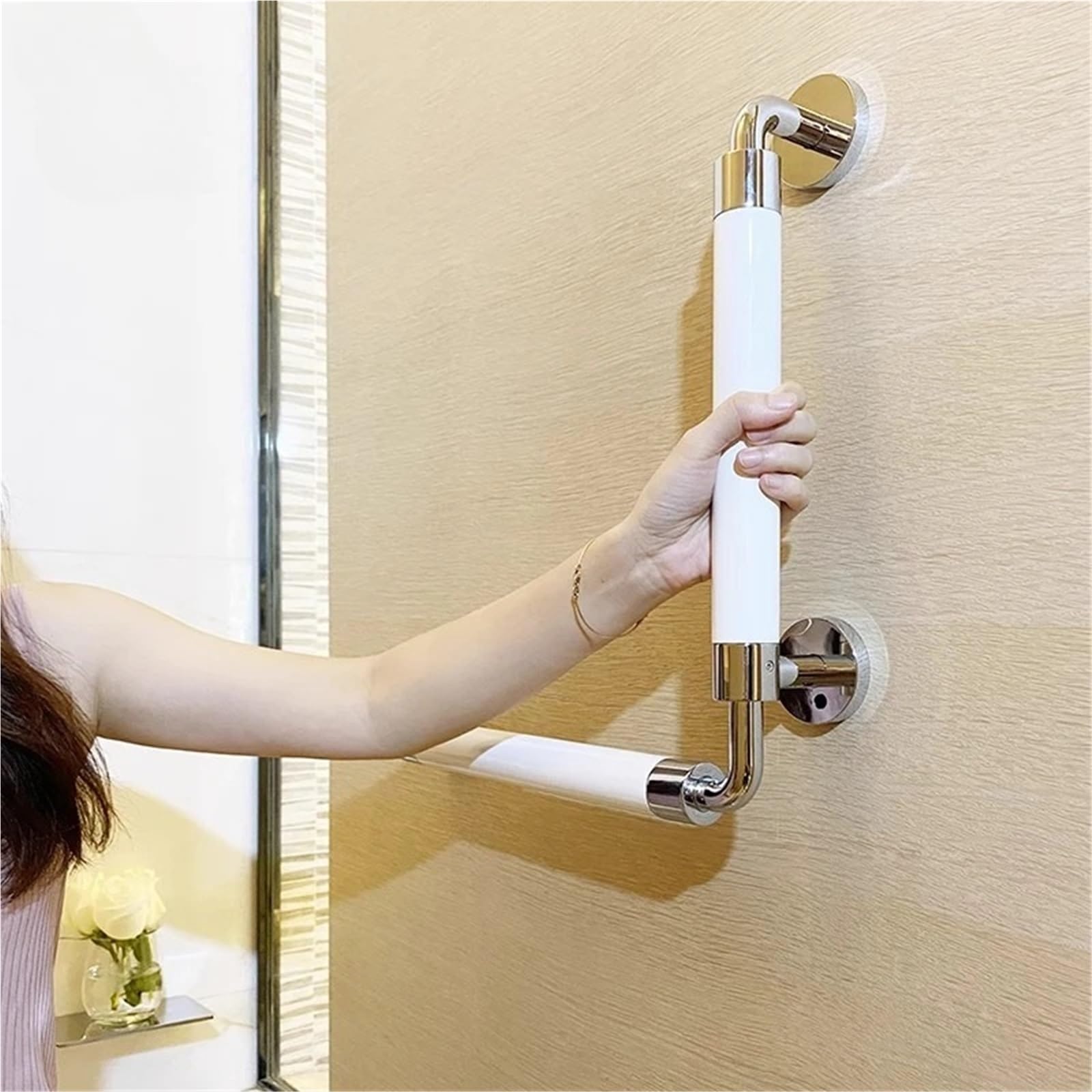Barras de Apoyo para baños Pasamanos de baño antioxidante para Personas Mayores con Marco de Soporte Compatible con Agarre Antideslizante.(Type I Sabie Wood)