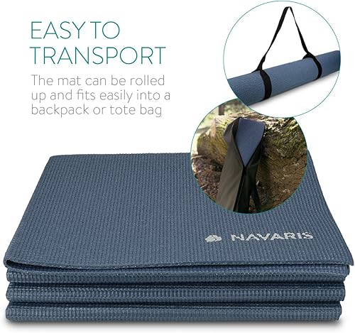 Miniatura 10 de Navaris Tapete de yoga plegable para viajes, tapete de ejercicio de 18 pulgadas (0.157in) de grosor para yoga, pilates, entrenamiento, gimnasio,