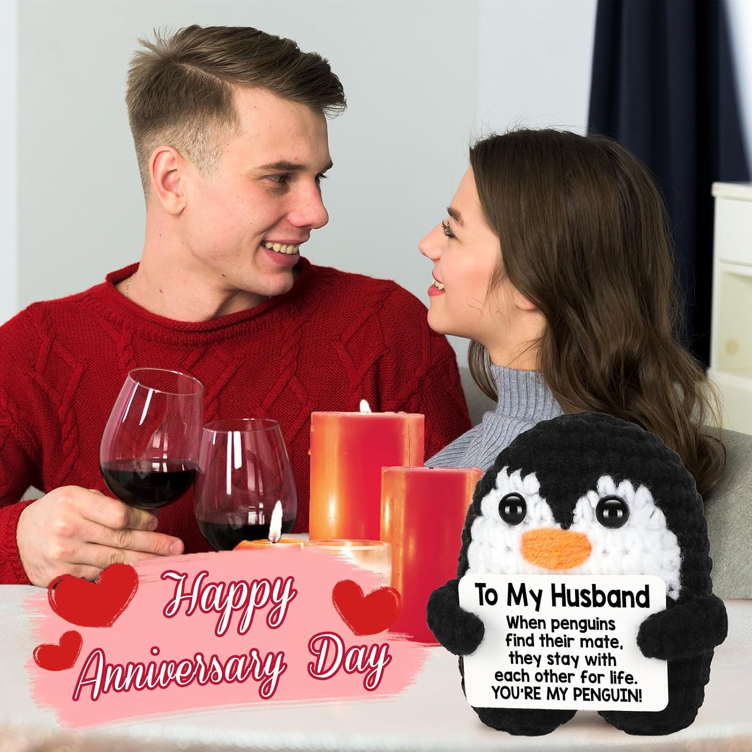 to My Husband Handmade Crochet Penguin - Romantic Anniversary & Birthday Gifts for Husband, from Wife, Heartfelt Gifts for Men, Best Husband Ever Decor
