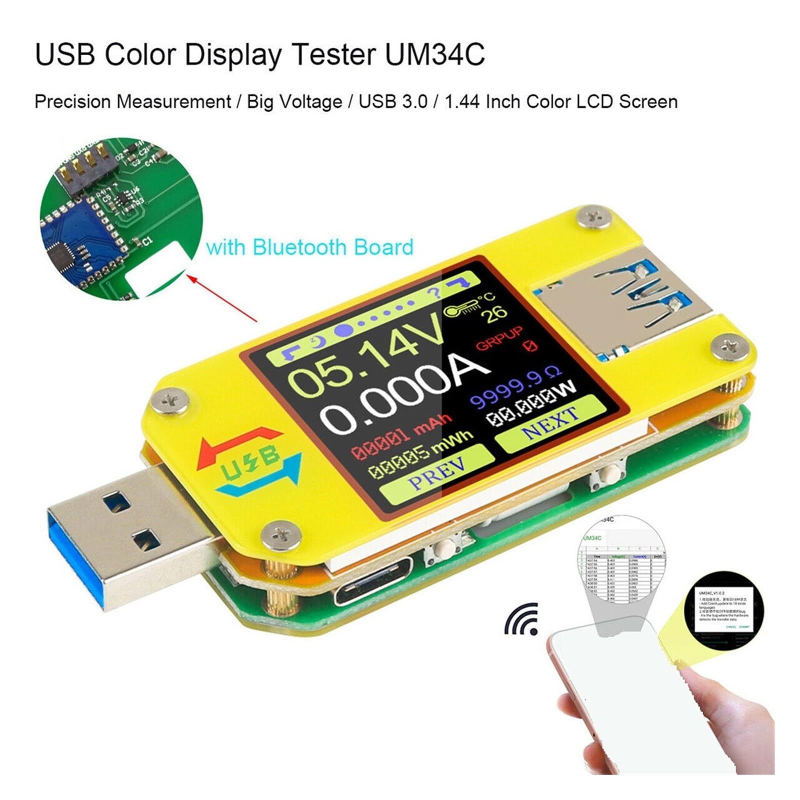 Tester USB UM34C Type-C USB 3.0 Tester multimetr tester napięcia prądu miernik woltomierz amperomierz cyfrowy 2-drożny wyzwalacz PD 4-24V 0-4A