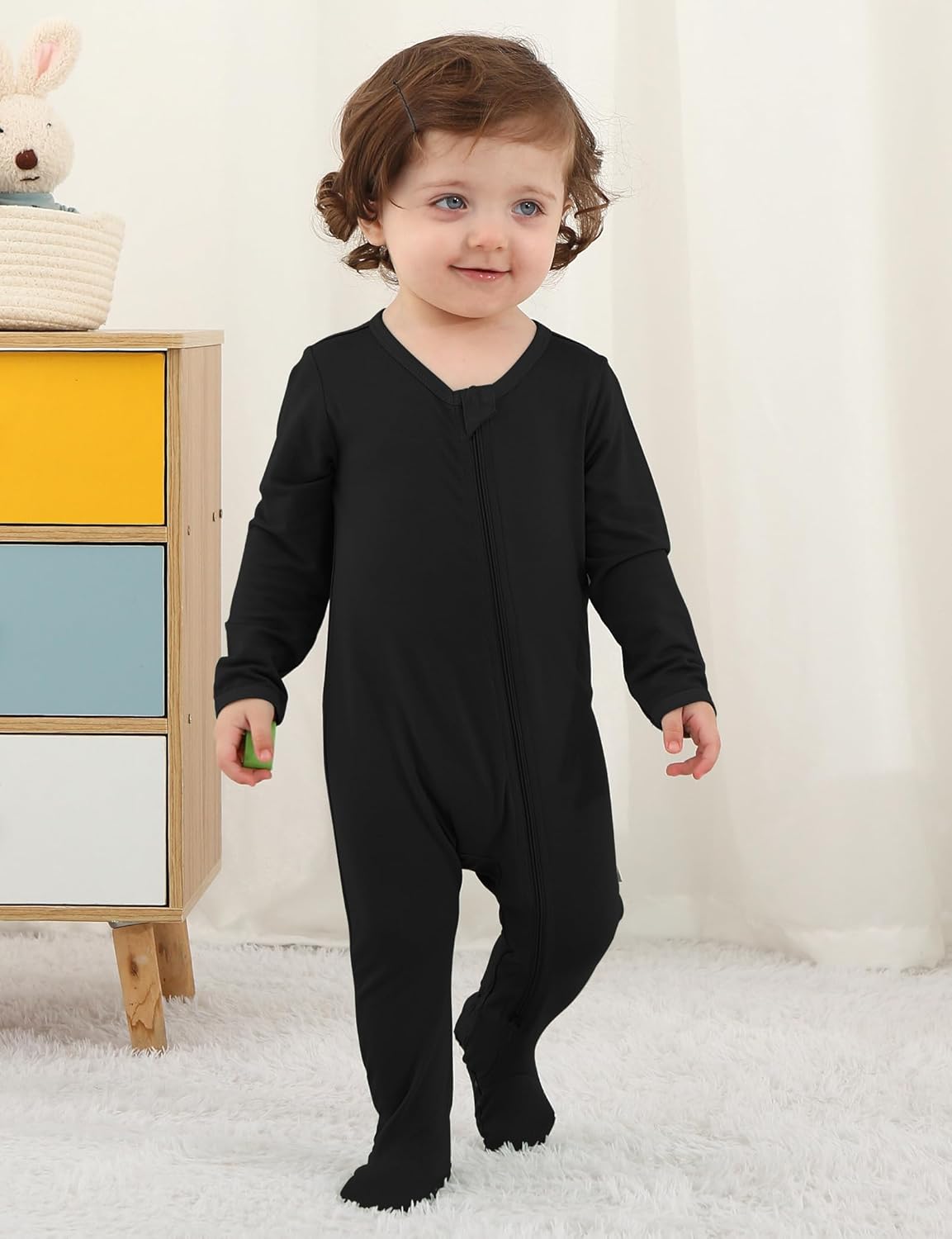 Jimonda Baby Boy Romper 4-Pack - Bamboo Zip-Up Pajamas for 0-24 Months,Unisex Footed Sleepers,Ultra-Soft Stretchy Fabric