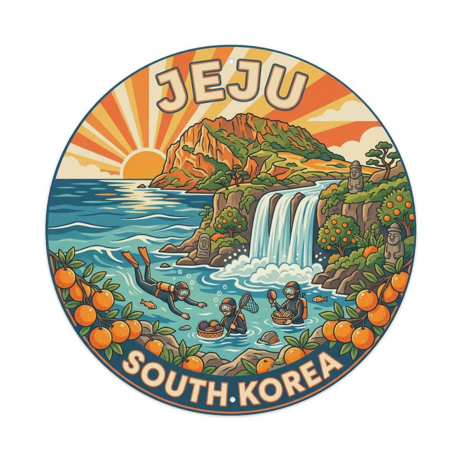 Yrnq 8X8inch Vintage Style Vintage Travel Jeju South Korea Waterfalls Metal Tin Sign