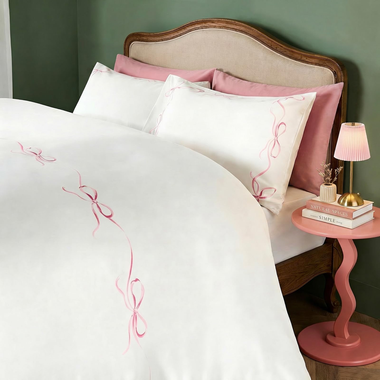 Ohs Bow Border Bedding Set Microfibre Duvet Cover With PillowcasePink/whiteSingle from B&Q