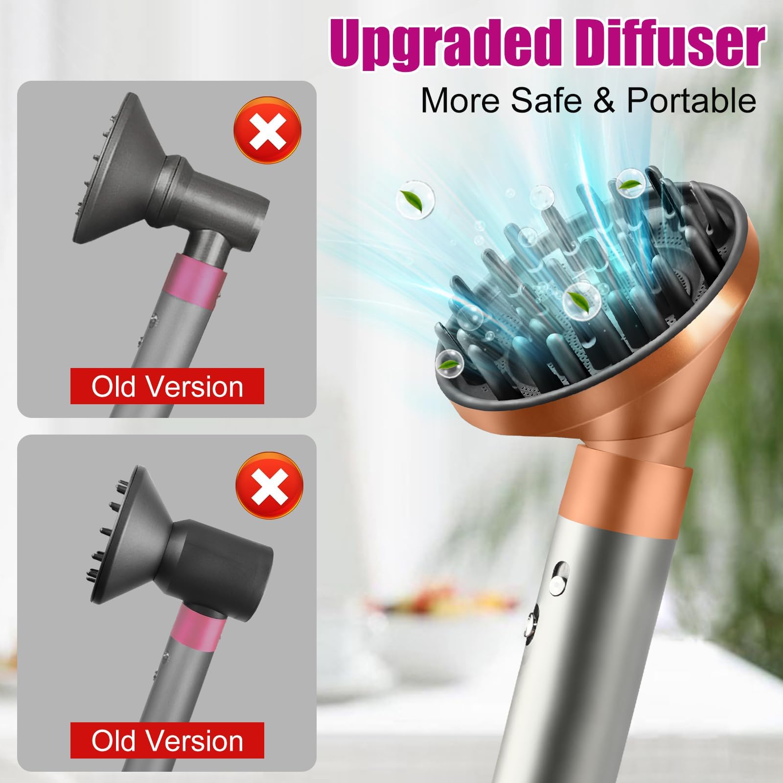 Portable Hair Diffuser Attachment for Dyson for Airwrap HS05 HS03 HS01, Hair Dryer Diffuser Nozzle Converting for Airwrap Styler to Hair Dryer, Gold