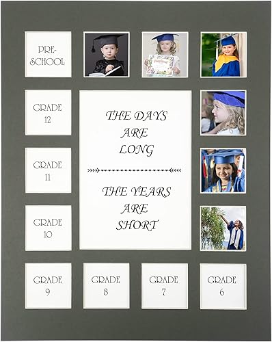 Miniatura 9 de GMFrames Marco de fotos de los años escolares, marco de collage de fotos de graduación K-12 con paspartú, muestra una foto de 5 x 7 pulgadas y doce