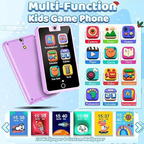 Miniatura 2 de OVV Teléfono inteligente de juguete para niñas y niños de 3 a 8 años con cámara giratoria, pantalla táctil HD de 2.8 pulgadas, juego de rompecabezas