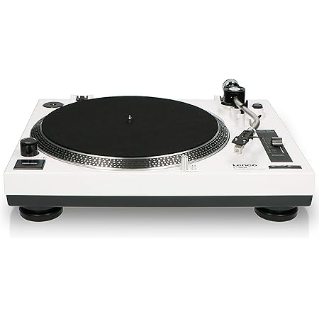 Lenco L-3808 White | 33 & 45 RPM Direct Drive USB Turntable for Vinyl with Integrated Stereo Pre-Amplifier and Premium Audio Technica Cartridge - White Record Player