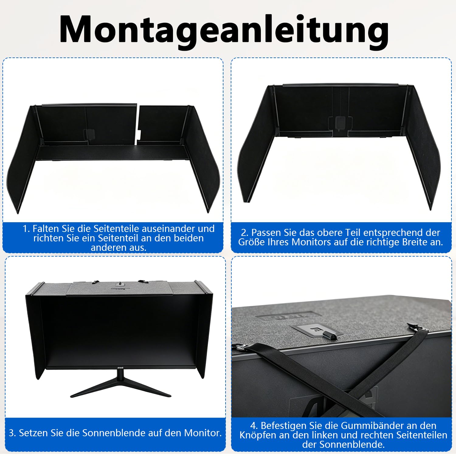 Bildschirm-Sonnenblende, Dreiseitige Verstellbare Monitorhaube für Flachbildschirme, Anti-Peeping & Reflexionsschutz, Faltbarer Sonnenschutz gegen Blendung & Sonnenlicht, für 17-27 Zoll Monitor
