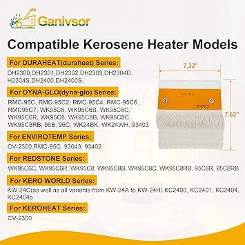 Ganivsor 32225 Wick (2/Pack) for Kero World KW-24C DuraHeat DH-2300 Dyna-GLO CV-2300&RMC-95C Envirotemp CV-2300 Keroheat CV-2300, Heater Replacement Wicks, White-2PCS