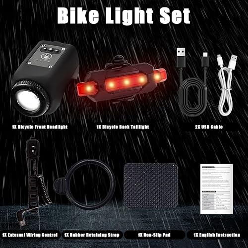 Miniatura 6 de Abnaok Luz de bicicleta con bocina, juego de luces para bicicleta recargable por USB de 120 dB, potente faro delantero y trasero de bicicleta, 4