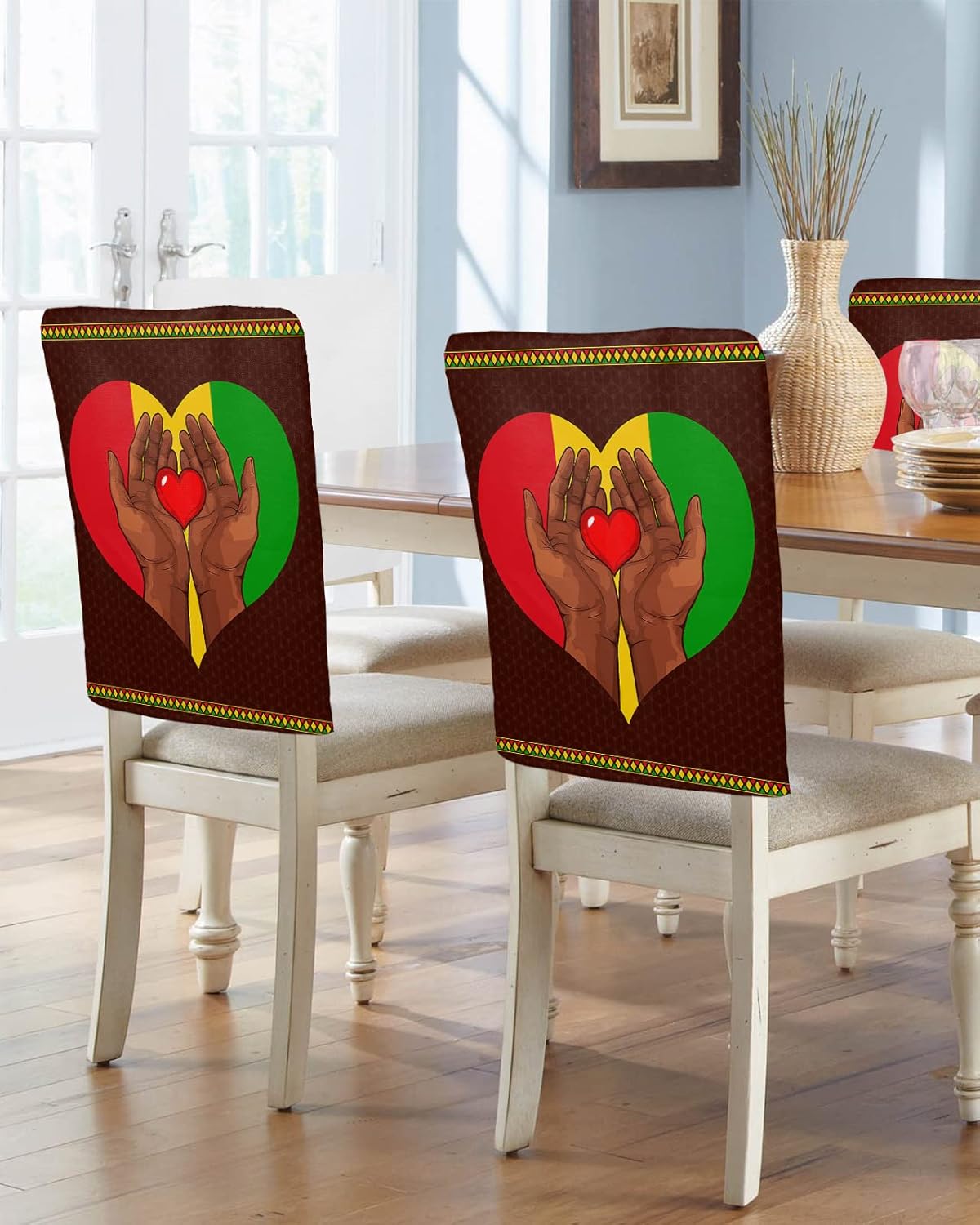Red Love Brown 8 Packs Dining Chair Back Cover, Decorative