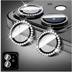Diamond Camera Lens Protector Compatible for iPhone 17, LucBuy Sparkling Camera Lens Cover Film Stickers, Tempered Glass Screen Cover, Individual Auto-Align Metal Rings (Silver)