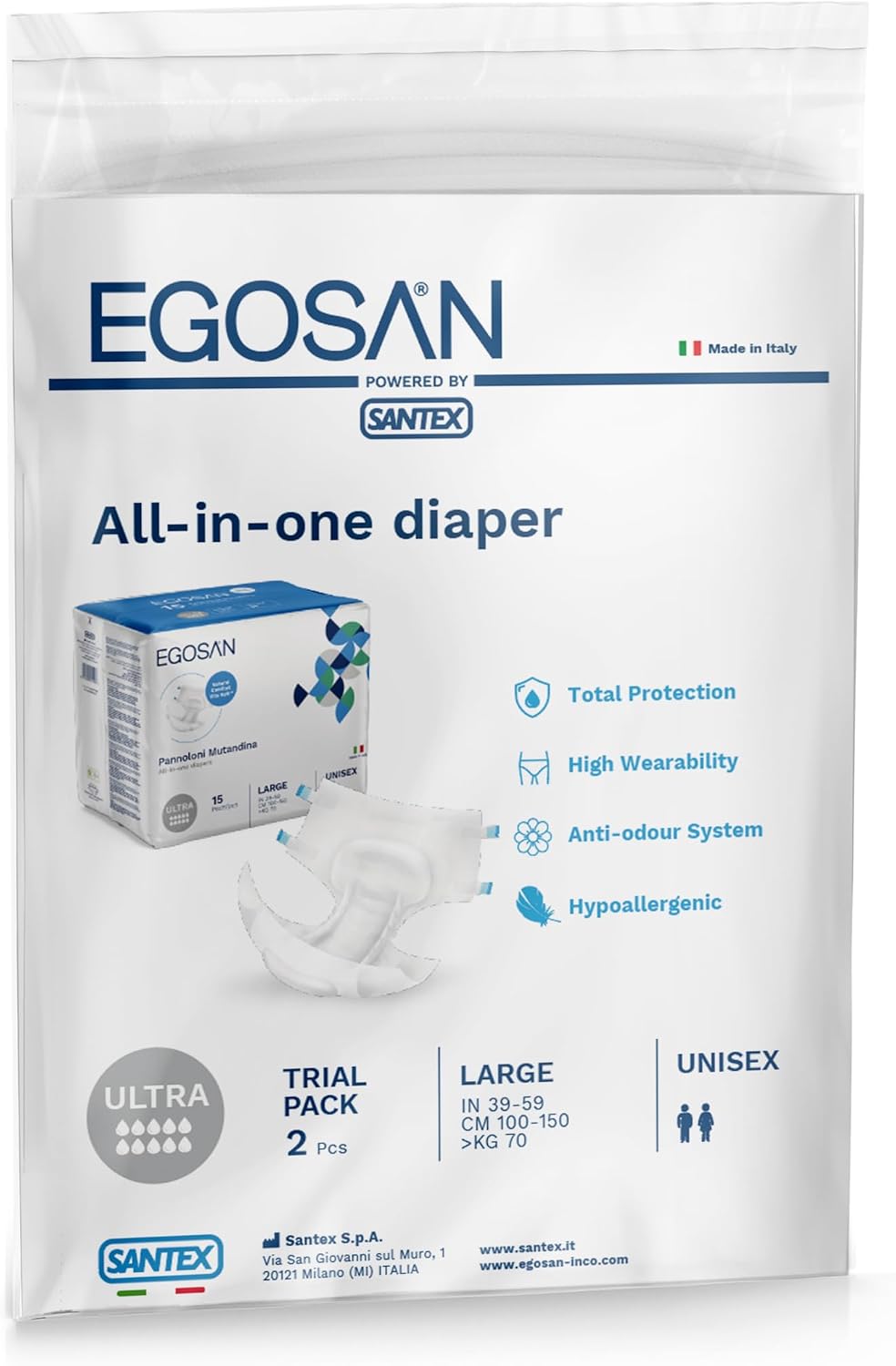 Egosan Ultra Incontinence Disposable Adult Diaper Brief Maximum Absorbency and Adjustable Tabs for Men and Women (Medium, 15-Count)