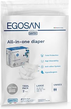 EGOSAN Ultra Incontinence Adult Diaper Brief Maximum Absorbency and Adjustable Tabs for Men and Women Large 2 Count Sample