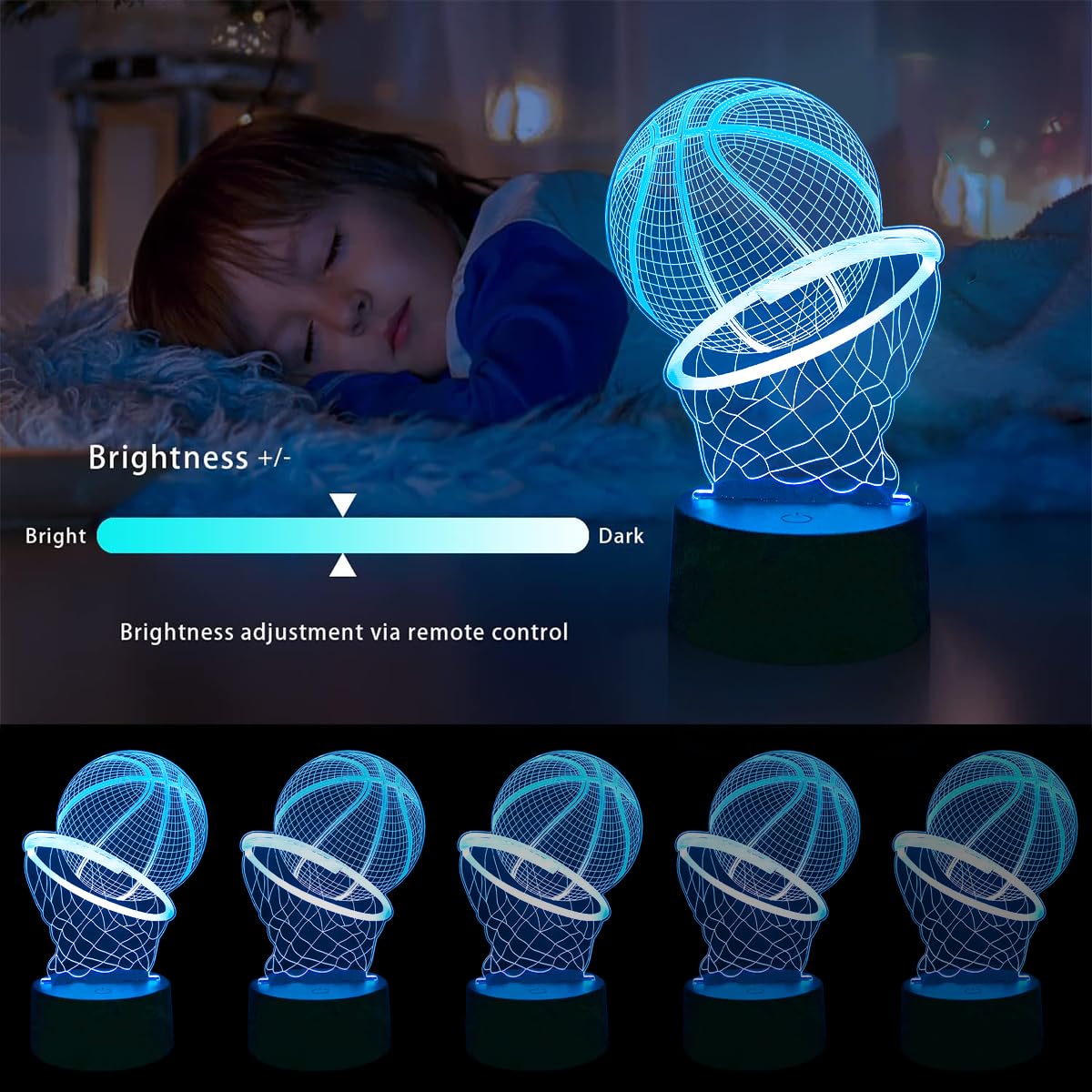 Deluisho Luce Notturna Pallacanestro per Bambini, 3D Lampada Pallacanestro, Lampada da basket 3D, Luce Notturna Vision Dimmerabile con Telecomando a 16 Colori, Regalo a Sorpresa per i Bambini