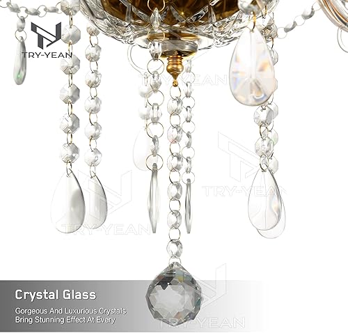 Miniatura 9 de Candelabro moderno dorado con 6 luces K5, lámpara colgante de techo de cristal con cadena ajustable, iluminación de cristal E12 para sala de estar,