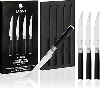 Babish 4-Piece Forged Steak Knives Set - High-Carbon 1.4116 German Steel, Sharp Full-Tang Blades for Effortless Slicing of Meat & Poultry