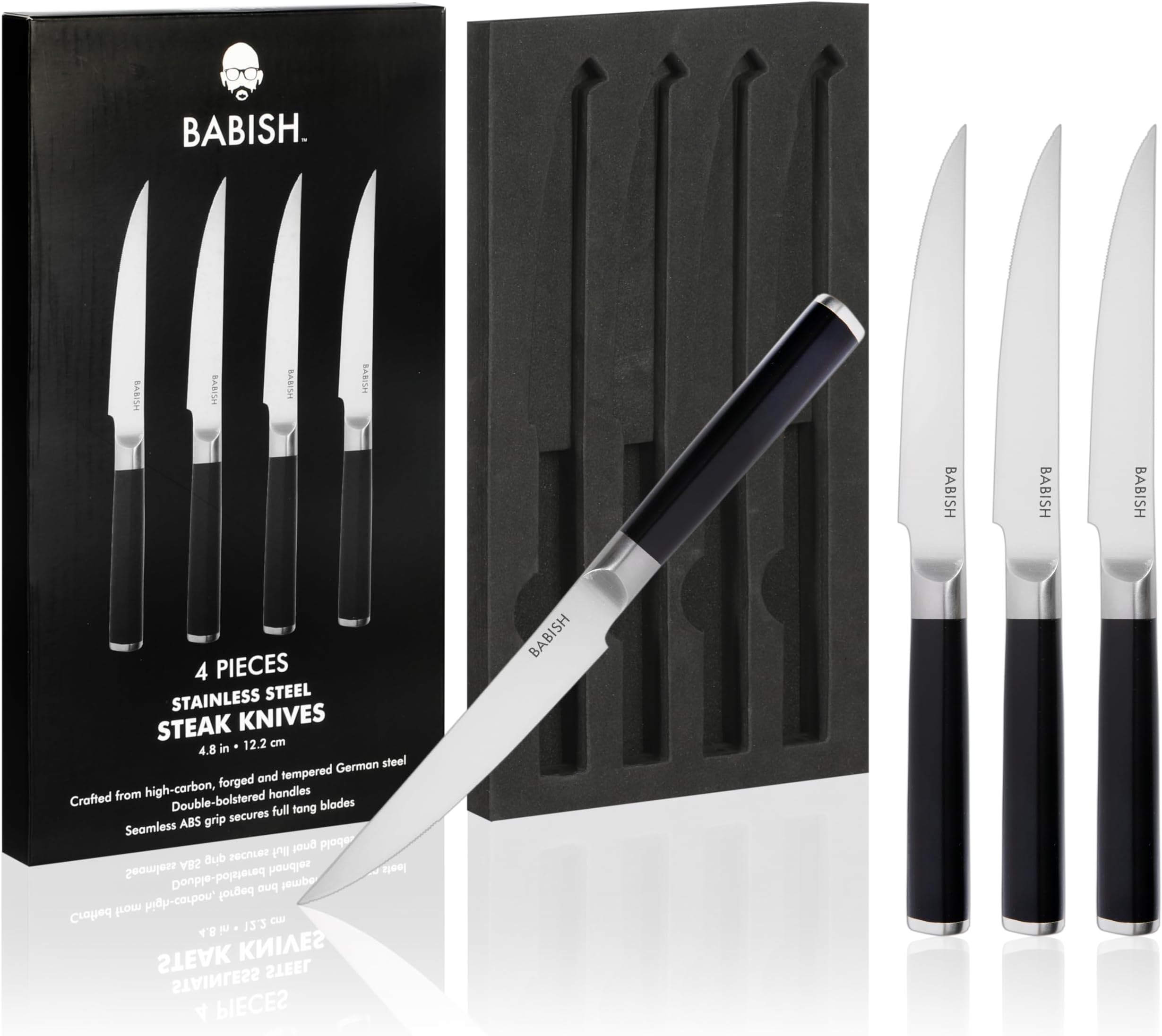 4-Piece Forged Kitchen Steak Knife Set – High-Carbon 1.4116 German Steel Cutlery – Sharp & Durable Steak Knives for Dining and Grilling