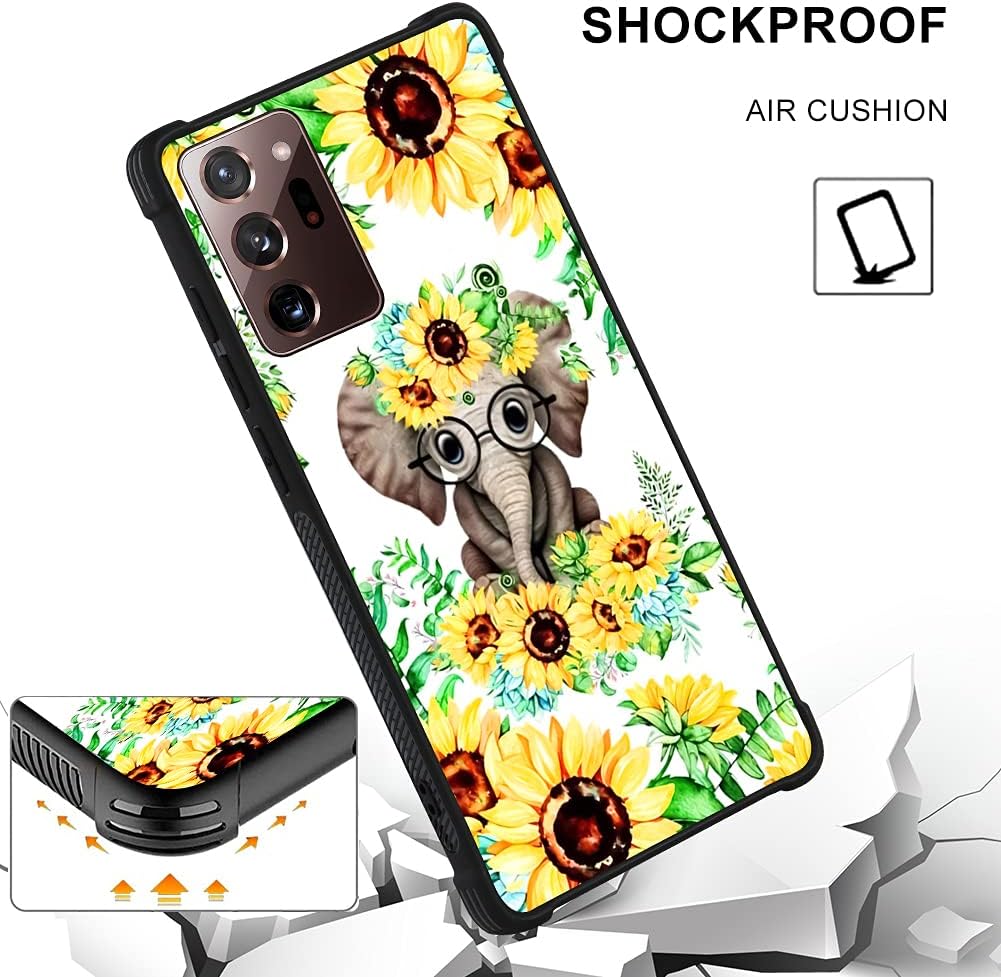 OOK Designed for Samsung Galaxy Note 20 Ultra 5G Case Sunflower Elephant Women Girls with Strap Lanyard Ring Holder Flower Floral Protective Phone Cover Case with Kickstand Stand 6.9 Inch