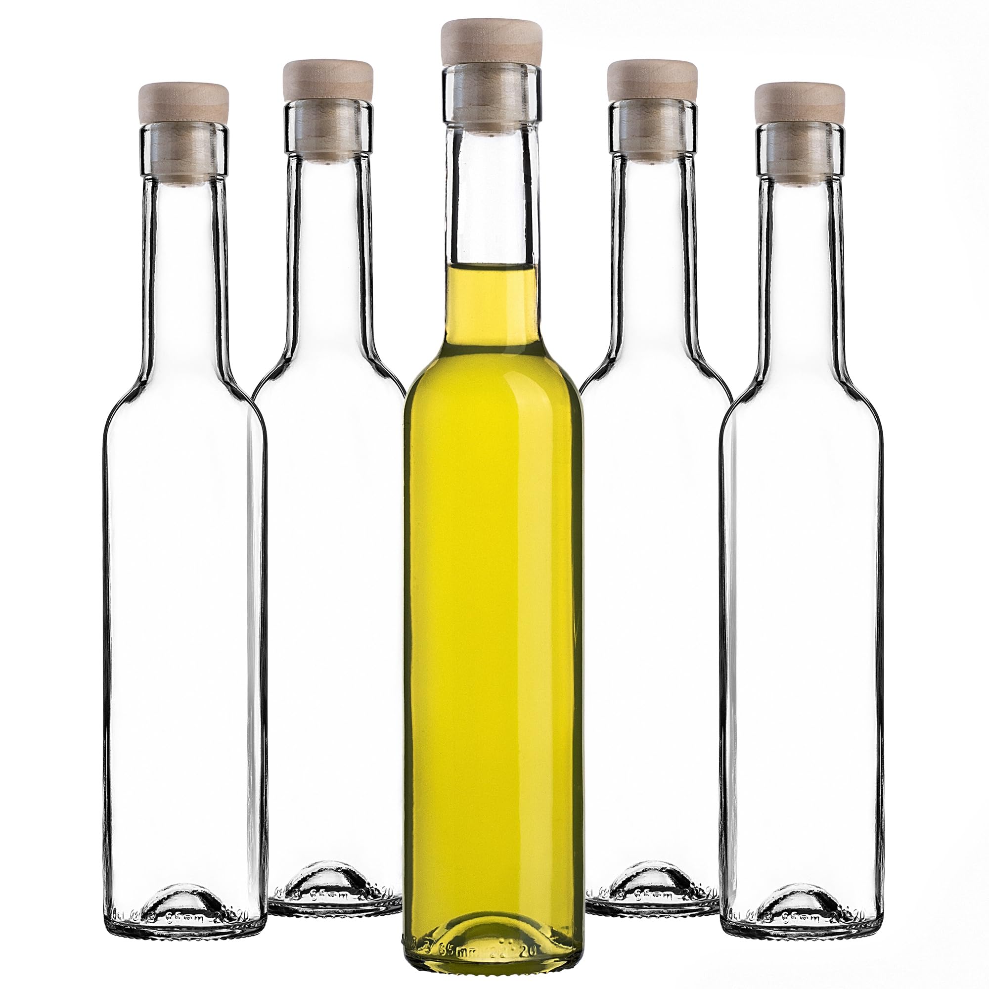 KADAX Lot de 6 bouteilles en verre avec bouchon en liège - Bouteilles à liqueur transparentes à remplir - Bouteilles pour boissons faites maison - Bouteilles de liqueur réutilisables (Belissimo 0,25 l