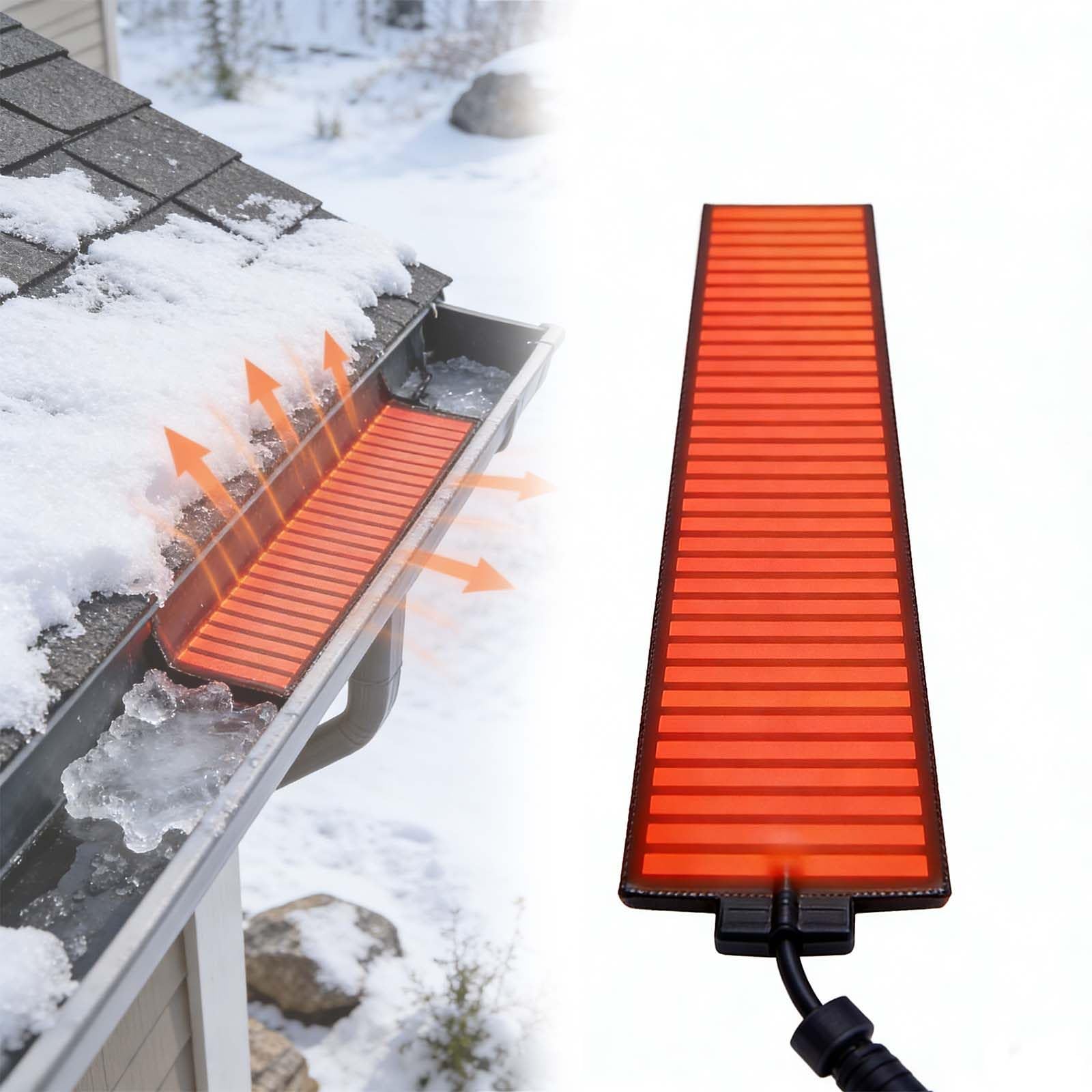 Cable calefactor de canalón eléctrico y almohadilla de deshielo, PVC flexible e impermeable, evita las presas de hielo y daños en el techo, instalación de bricolaje, 11.9 x 355.9 cm