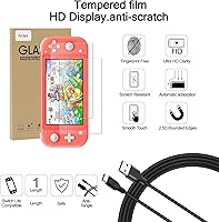 Vista 6 de Switch Lite - Paquete de accesorios, kit con funda de transporte, funda de TPU con protector de pantalla, base de carga, soporte de juego, funda